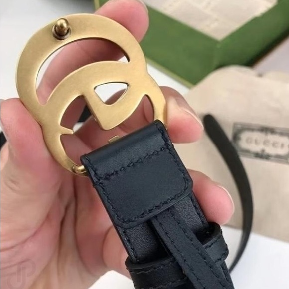 New Gucci Double GG Buckle Leather Belt In Black - Picture 4 of 5